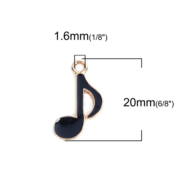 10 Gold MUSIC NOTE Charms with black enamel, 20x10mm, chs3414