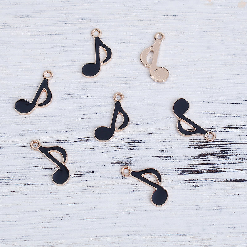 10 Gold MUSIC NOTE Charms with black enamel, 20x10mm, chs3414