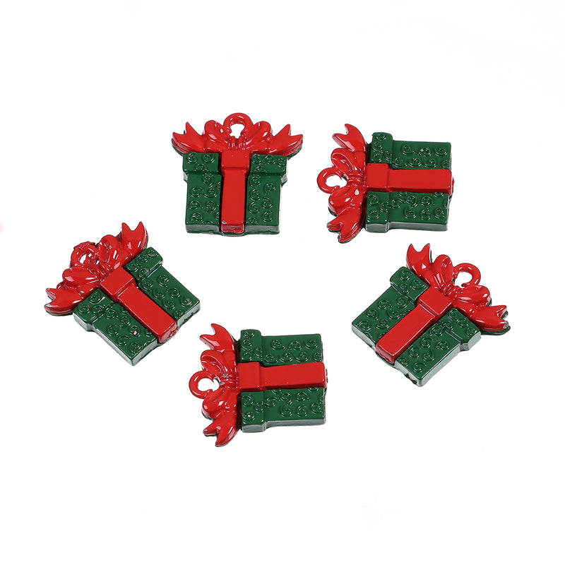 10 CHRISTMAS Charms, Red and Green Gift Box Charms or Pendants, enamel, 20mm, chs3423