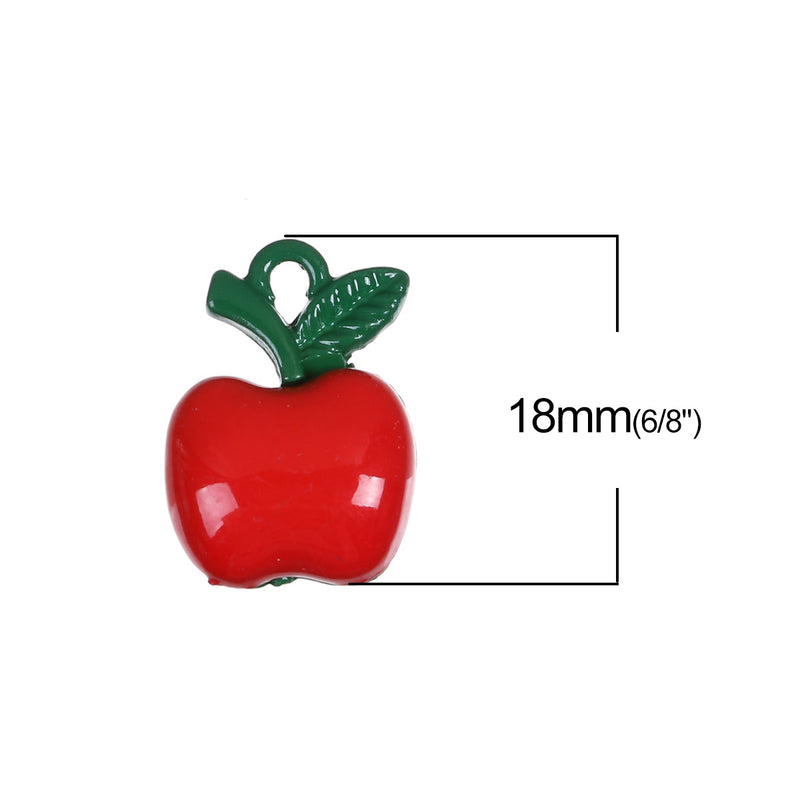 10 APPLE Charms, Red and Green Food Charms or Pendants, enamel, 18mm, chs3442