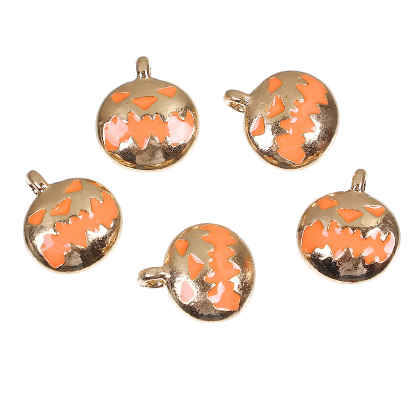 10 JACK O LANTERN Charms, Gold Pumpkin Charms, Halloween Charms, Petite Enamel Halloween Pumpkin Charms, 13x11mm, chs3411