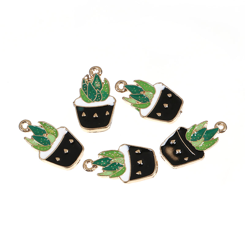 4 CACTUS Charms, Enamel Floral Charms, Potted Plant Charms, 24mm, chs3460