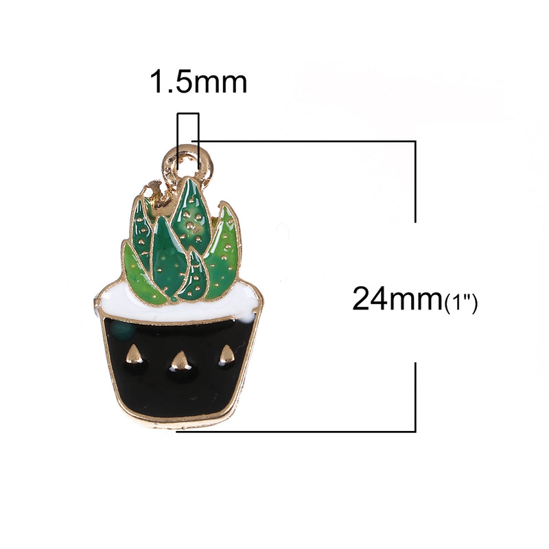 4 CACTUS Charms, Enamel Floral Charms, Potted Plant Charms, 24mm, chs3460