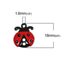 10 LADYBUG Charms, Red and Black Lady Bug Charms or Pendants, enamel, 18mm, chs3424