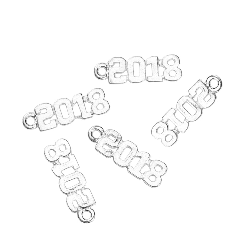 10 Bright Silver 2018 Graduation Charm Pendants, Varsity font, 2018 graduation charm, chs3375