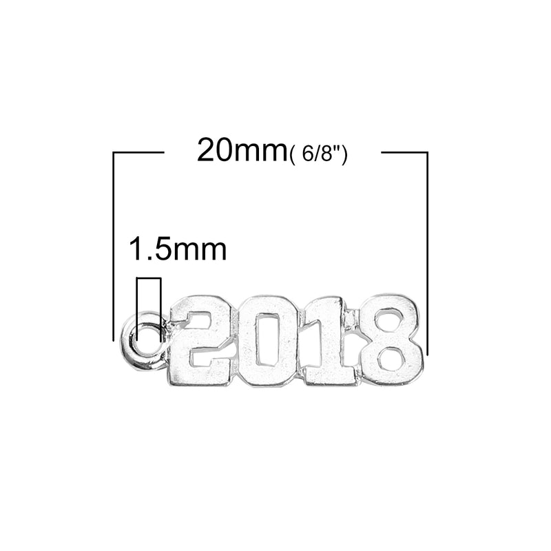 10 Bright Silver 2018 Graduation Charm Pendants, Varsity font, 2018 graduation charm, chs3375