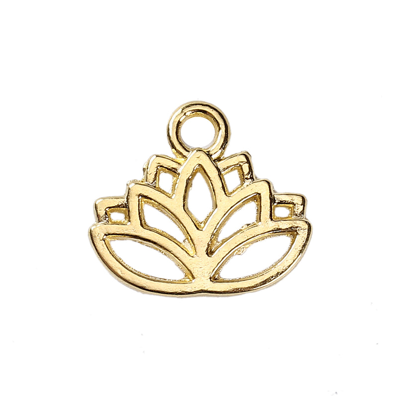 100 Gold LOTUS FLOWER Charm Pendants, gold plated metal, 17x14mm, bulk chs3413b