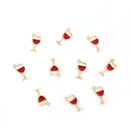 4 Gold Plated Wine Cup Glass Charm Pendants 20x9mm, First Communion Eucharist, red enamel chs3493