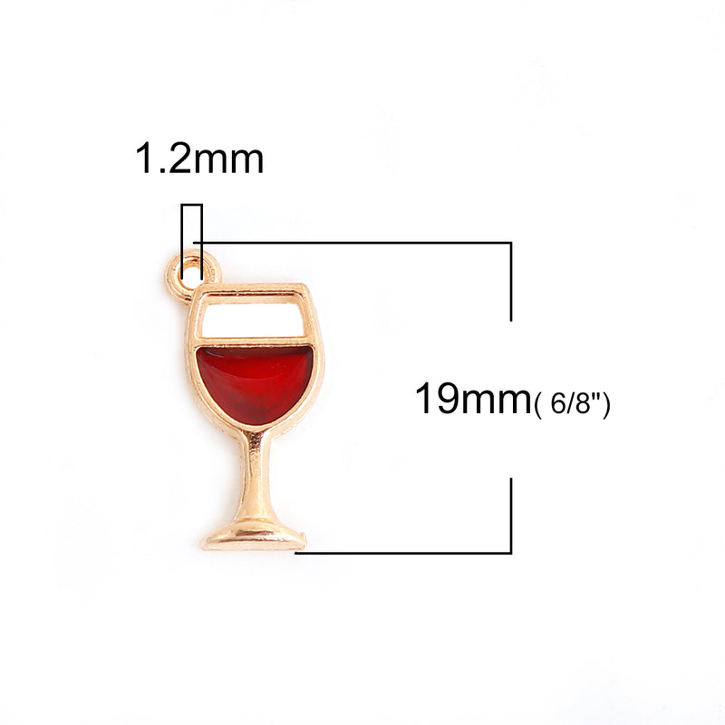 4 Gold Plated Wine Cup Glass Charm Pendants 20x9mm, First Communion Eucharist, red enamel chs3493