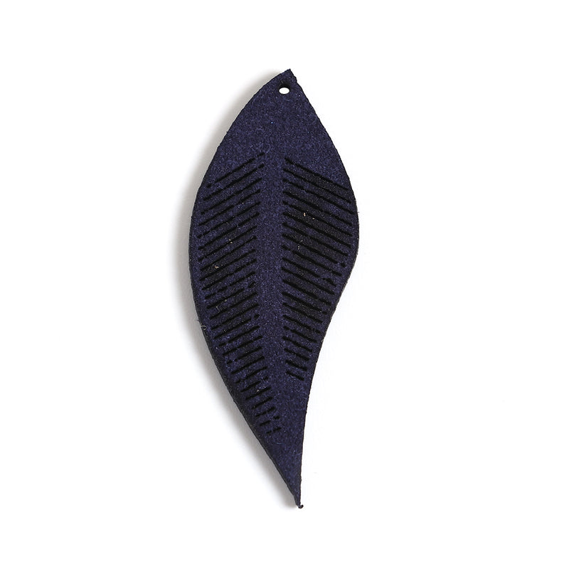 20 Faux Leather Feather Charms, Navy Blue, 1-3/4" long, chs3490