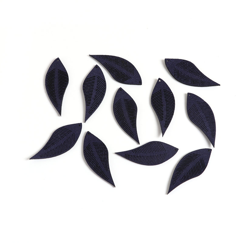 20 Faux Leather Feather Charms, Navy Blue, 1-3/4" long, chs3490