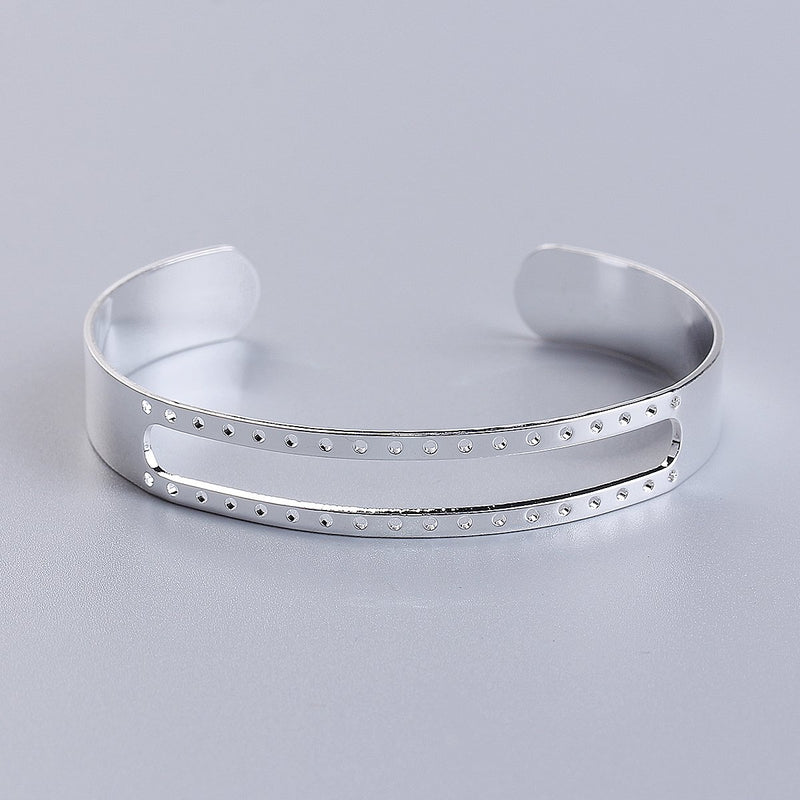 1 Silver Plated Cuff Bangle Bracelet Blank for seed beads, adjustable, fin0730