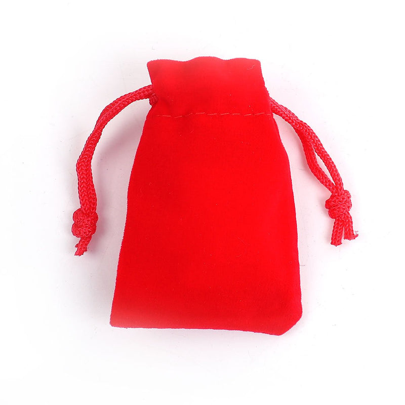 10 Velvet Gift Bags, RED, drawstring, usable space 7x2cm, 2-7/8" x 2",  bag0096