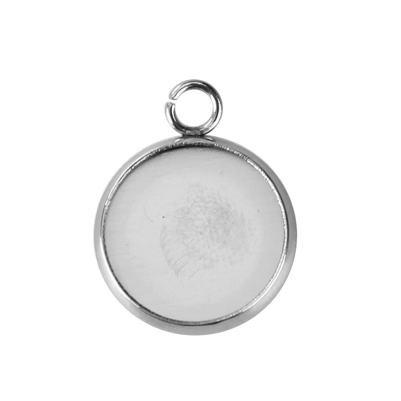 10 Stainless Steel Round Circle CABOCHON SETTING Bezel Frame Charm Pendants, Silver (fits 12mm cabs)  chs3765