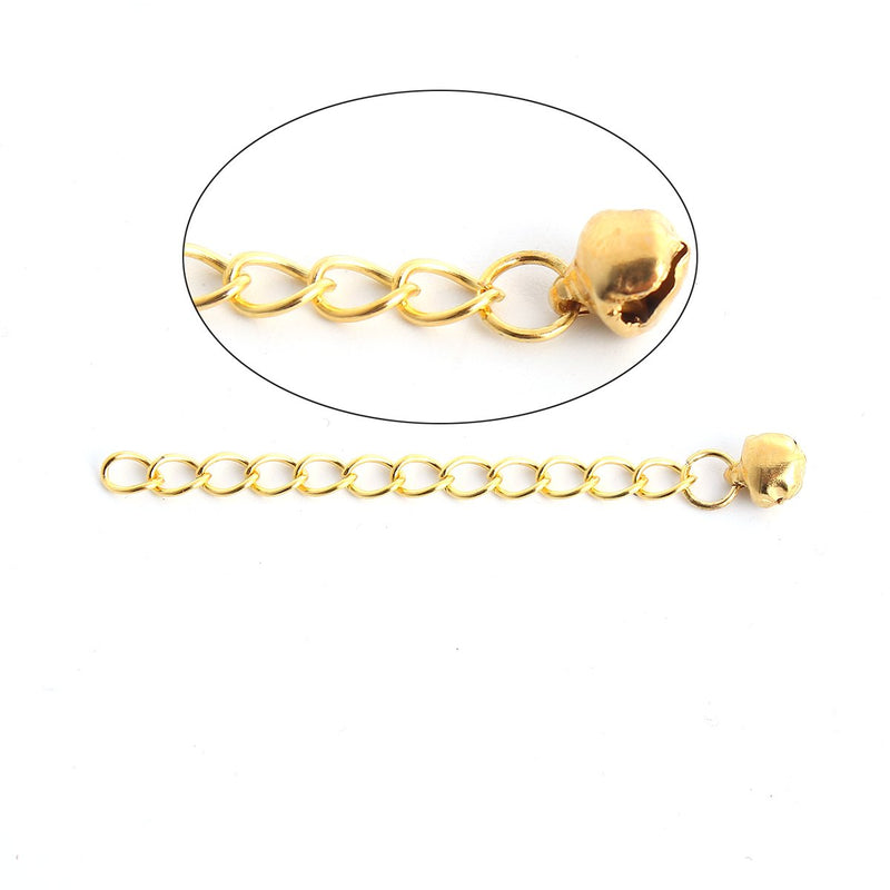 50 Necklace Extension Chains, 2-3/8" long, bright gold tone metal, curb link extender chain with bell finial, fch0837