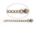 50 Necklace Extension Chains, about 2 3/8" long, bronze tone metal, curb link extender chain with bell finial, fch0838