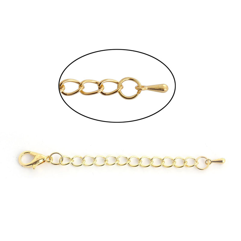 10 Necklace Bracelet  Extension Chains, about 3" long, gold metal, curb link extender chain with finial and clasp, fch0845