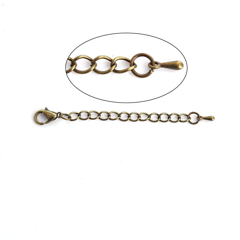 10 Necklace Bracelet  Extension Chains, about 3" long, bronze metal, curb link extender chain with finial and clasp, fch0844