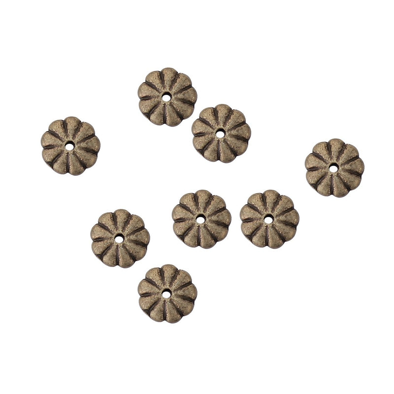 100 Antique Bronze Metal DAISY Spacer Beads 9mm bme0458