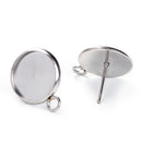 20 stainless steel cabochon bezel setting earring post components, with loop, fits 12mm round inside bezel, fin0739