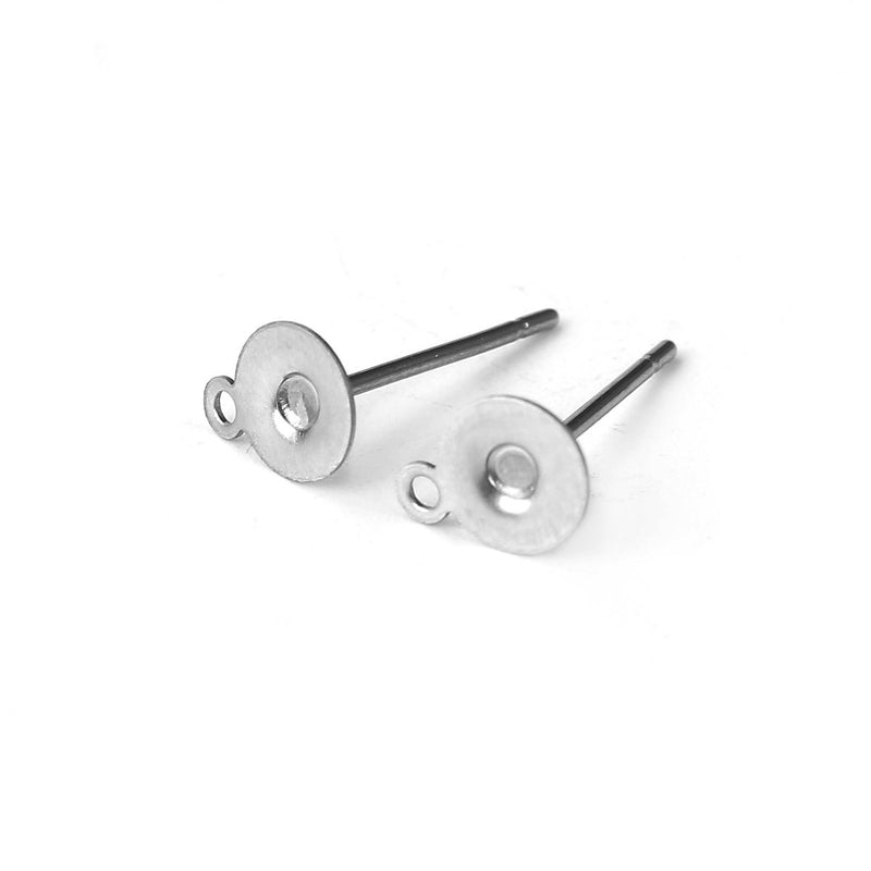 50 Stainless Steel Post Earring Blanks with Loop, silver metal, fits 7mm, fin0746