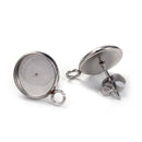 20 stainless steel cabochon bezel setting earring post components, with loop, fits 8mm round inside bezel, fin0738