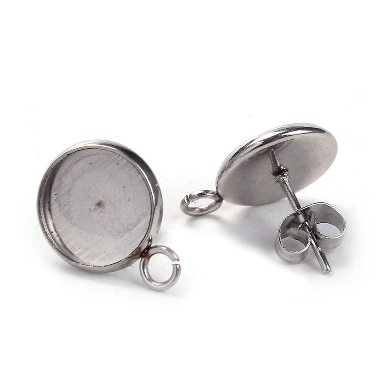 20 stainless steel cabochon bezel setting earring post components, with loop, fits 8mm round inside bezel, fin0738