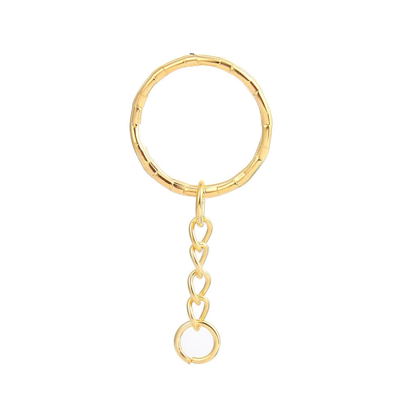 30 Gold Key Rings with Chain, for adding your own charms, beads, 1" diameter, fin0749