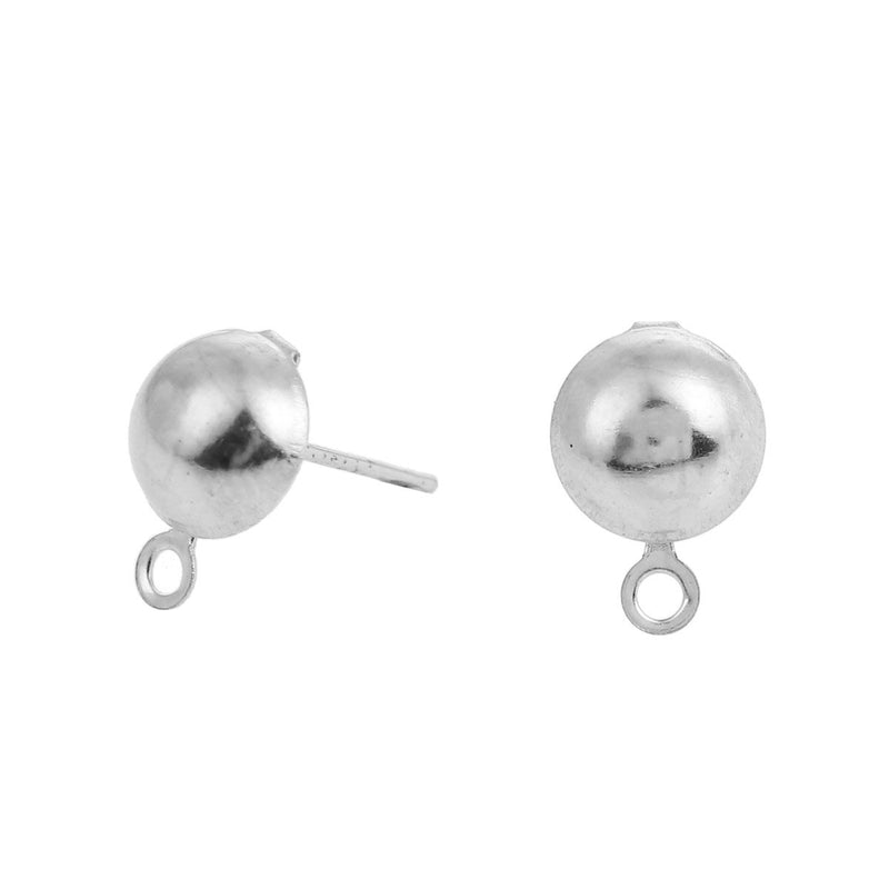 10 Earring Posts Silver Tone Ear Studs, 8mm dome fin0996