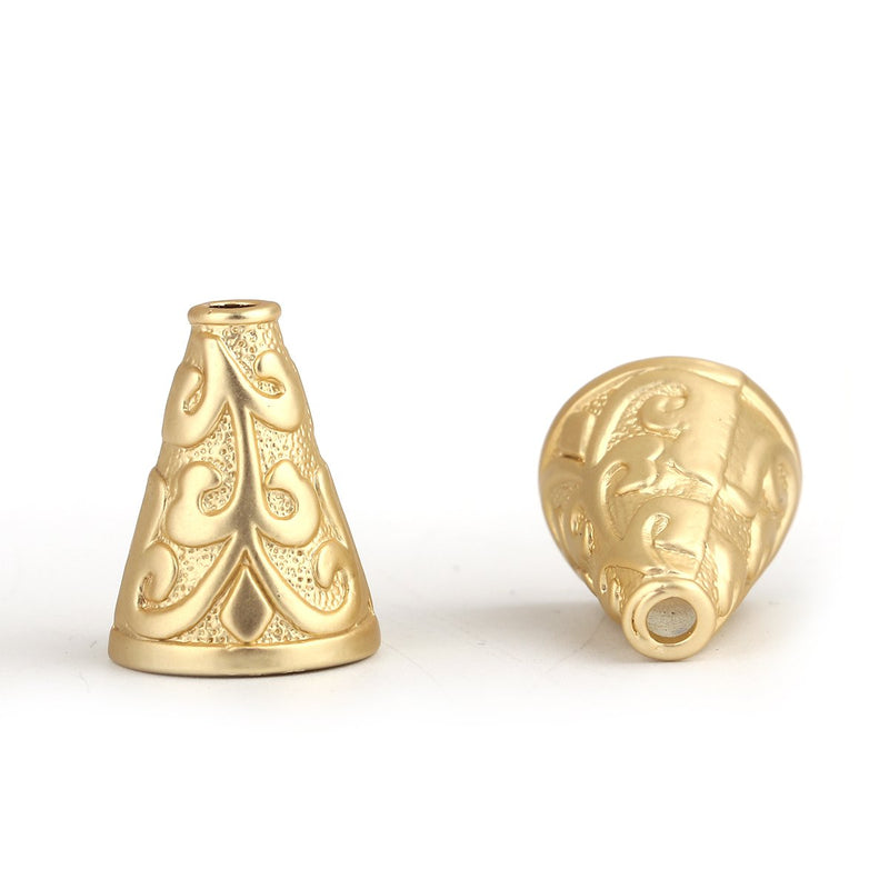 5 Matte Gold Tassel Cones Bead Caps fits 14mm to 16mm fin0812