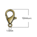100 pcs Antiqued Bronze Tone Lobster Clasps 12mm x 6mm  fcl0028b