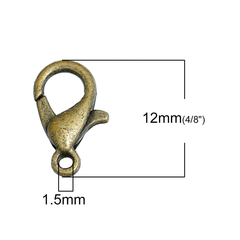 100 pcs Antiqued Bronze Tone Lobster Clasps 12mm x 6mm  fcl0028b