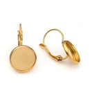 4 GOLD stainless steel cabochon bezel setting lever back earring blanks, fits 12mm round, fin1022