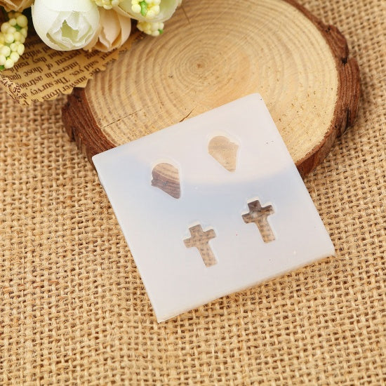 2 Silicone Resin Molds makes crosses and ice cream cone cabochons, tol1331