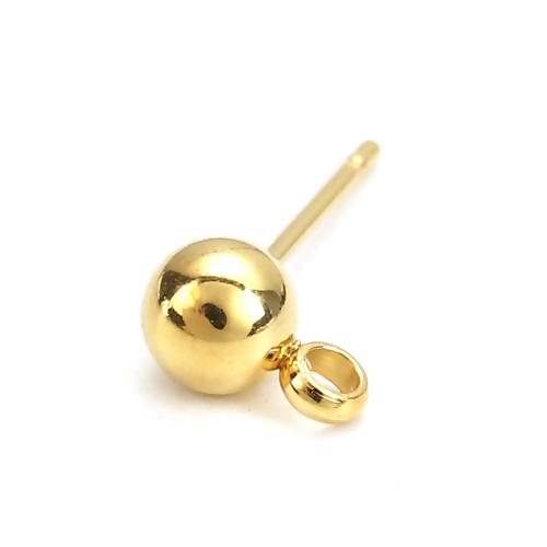 6 Gold Ball Post Earrings, 6mm ball with Loop, Stainless Steel, fin1096