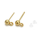 6 Gold Ball Post Earrings, 4mm ball with Loop, Stainless Steel, fin1094