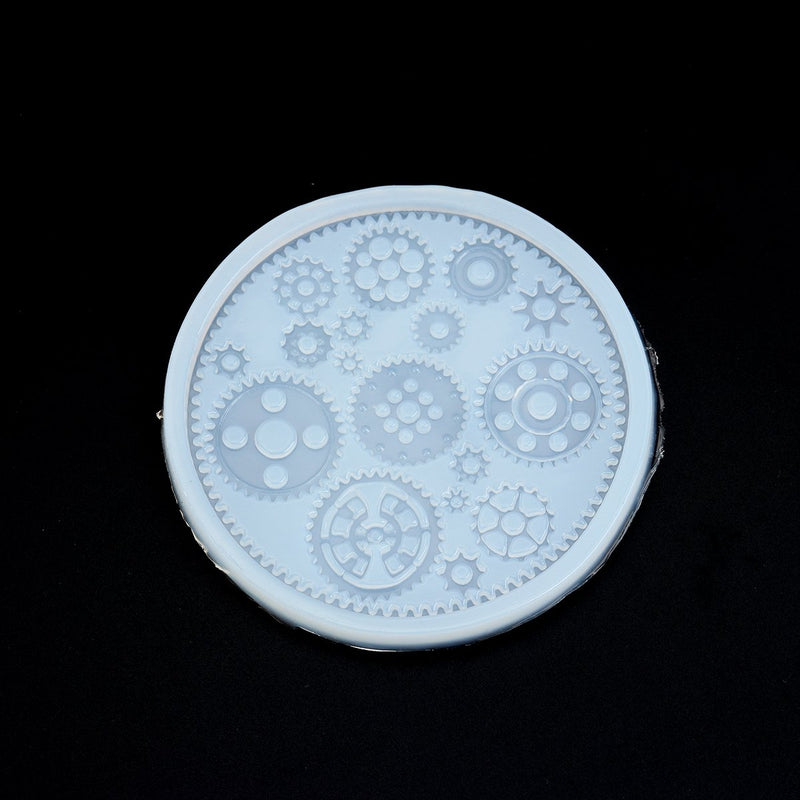 Steampunk Gears Coaster Mold, Silicone Mold to make shape 4" round diameter, reusable, tol1091