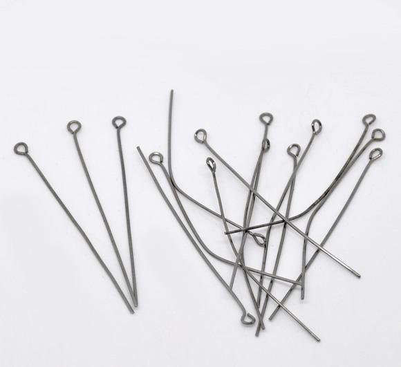 300 GUNMETAL BLACK Metal Eye Pins 21/22 gauge, 55mm (about 2.16" long)  pin0057