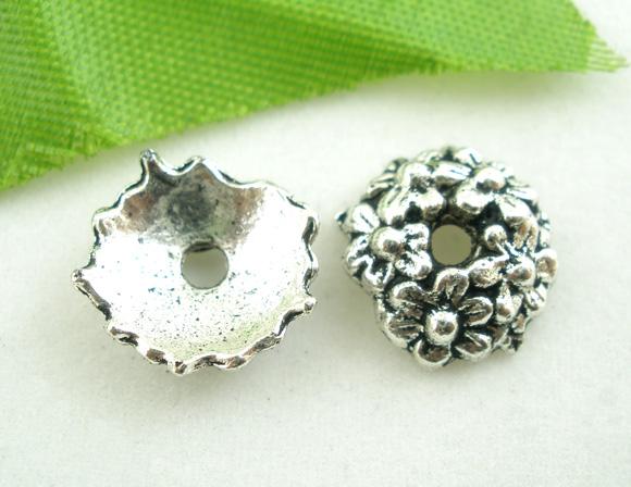 Antique Silver RING OF FLOWERS Bead End Caps 10mm fin0138b