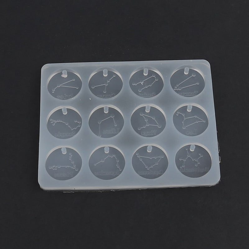 Zodiac Silicone Resin Mold makes round charm shapes, tol1105