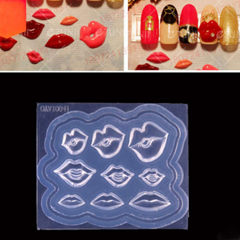 Lips Resin Mold, Silicone Mold to make flat back cabochons, reusable, mold makes 9 shapes, tol1110