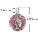 Owl Pendant on Pink Agate Gemstone, 2.25", chs8198