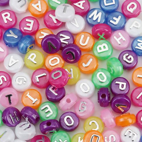 10mm Alphabet Coin Beads, Mixed Pearl Colors with Raised Silver Letters, x100 acrylic beads bac0413