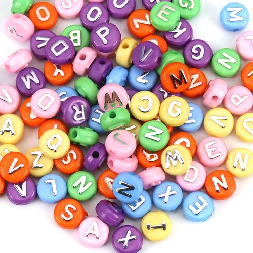 10mm Alphabet Coin Beads, Mixed Colors with Raised Silver Letters, x100 acrylic beads bac0411