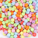 7mm Alphabet Coin Beads, Mixed Colors with White Letters, x500 acrylic beads bac0408