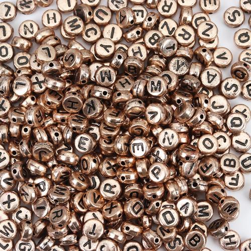 7mm Alphabet Coin Beads, Copper with Black Letters, x500 acrylic beads bac0401