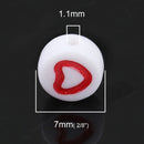 7mm Heart Beads, White with Red Heart, x50 acrylic beads bac0439