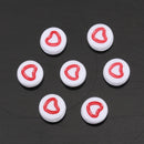 7mm Heart Beads, White with Red Heart, x50 acrylic beads bac0439