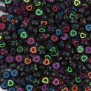 7mm Heart Beads, Black with Colored Hearts, x50 acrylic beads bac0440