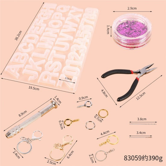 Alphabet Keychain Resin Mold Kit, plus tools, glitter, findings, kit0518